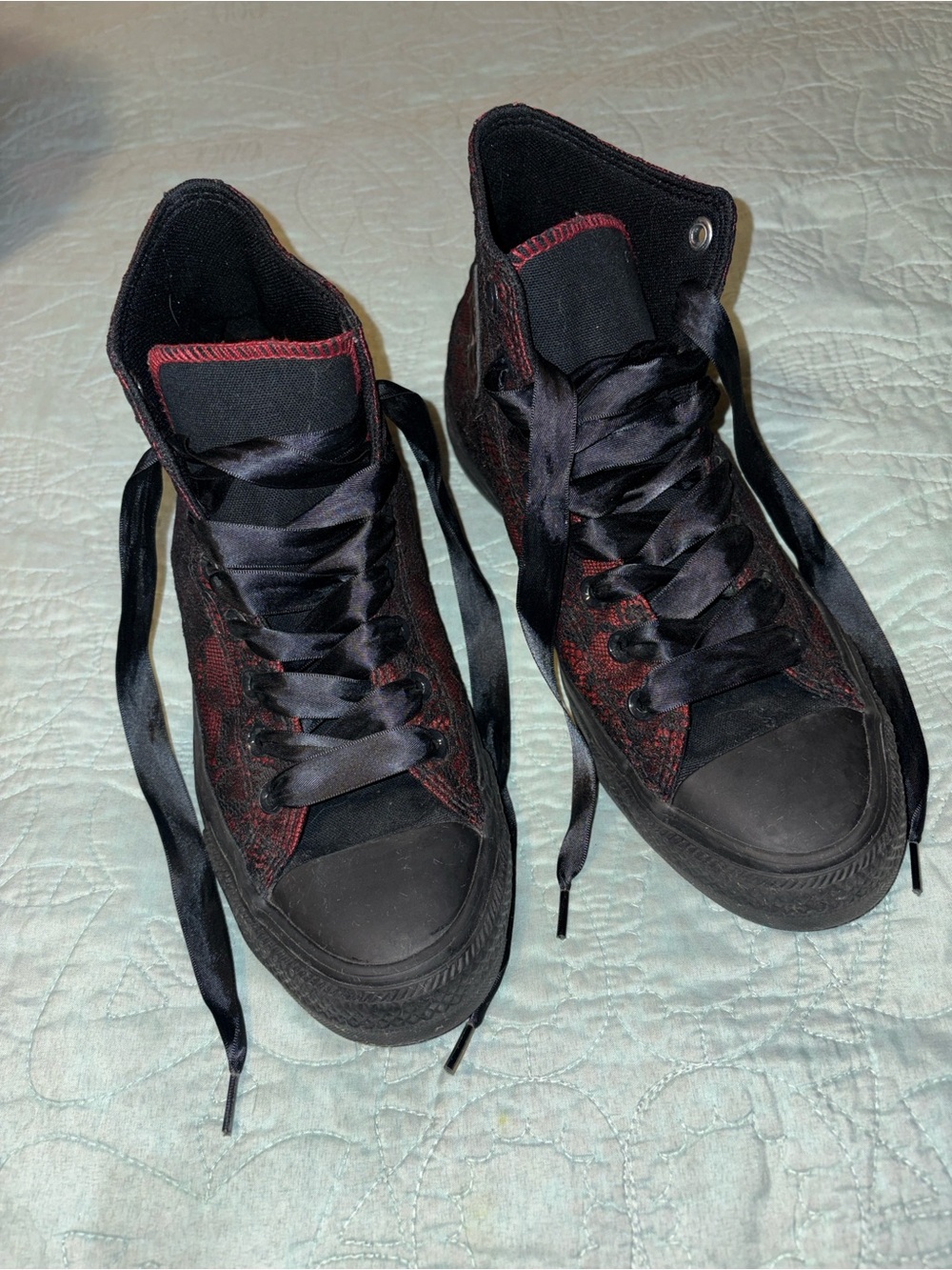 Chuck Taylor All Star High Top Dressed Up Lace Overlay Sneaker Black/Park Red - Picture 2 of 12